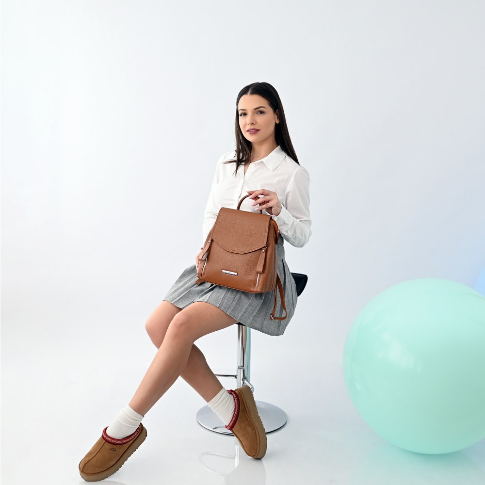 Rucsac dama din piele naturala Antonia Moretti AM1221, Cognac, #6, Bagsy