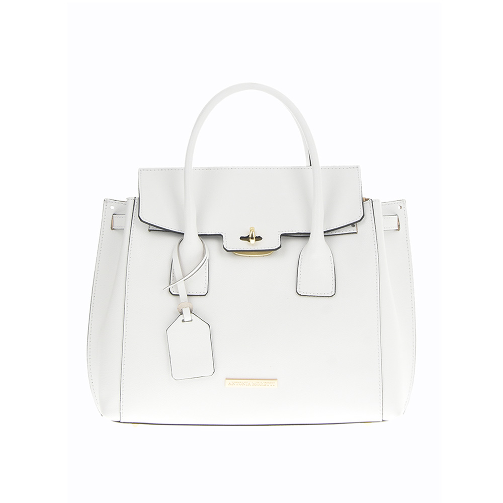 Geanta de mana din piele natuala Antonia Moretti AM0390,  Alb, #1, Bagsy