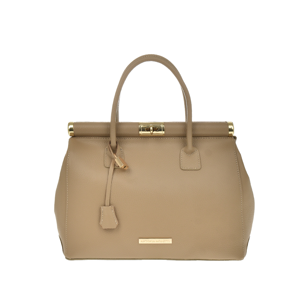 Geanta de mana din piele naturala Antonia Moretti AM1238, Grej, #1, Bagsy