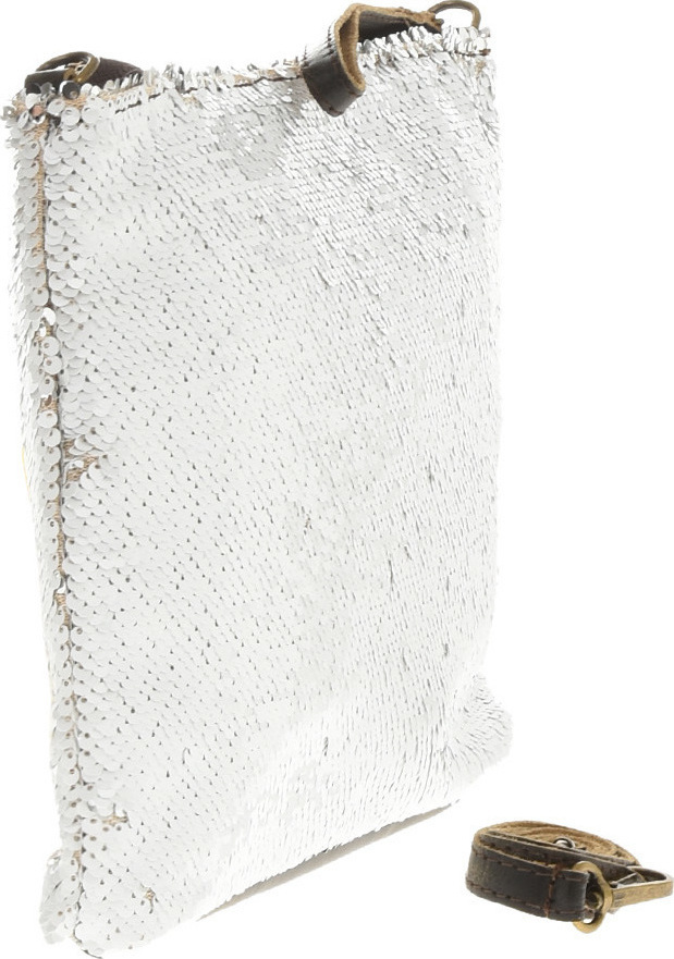 Geanta de umar din piele naturala cu paiete Patrizia Lucchini PL6059, Alb/Argintiu, Nr. 2, Bagsy