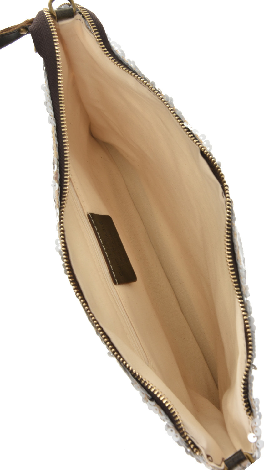 Geanta de umar din piele naturala cu paiete Patrizia Lucchini PL6059, Alb/Argintiu, Nr. 5, Bagsy