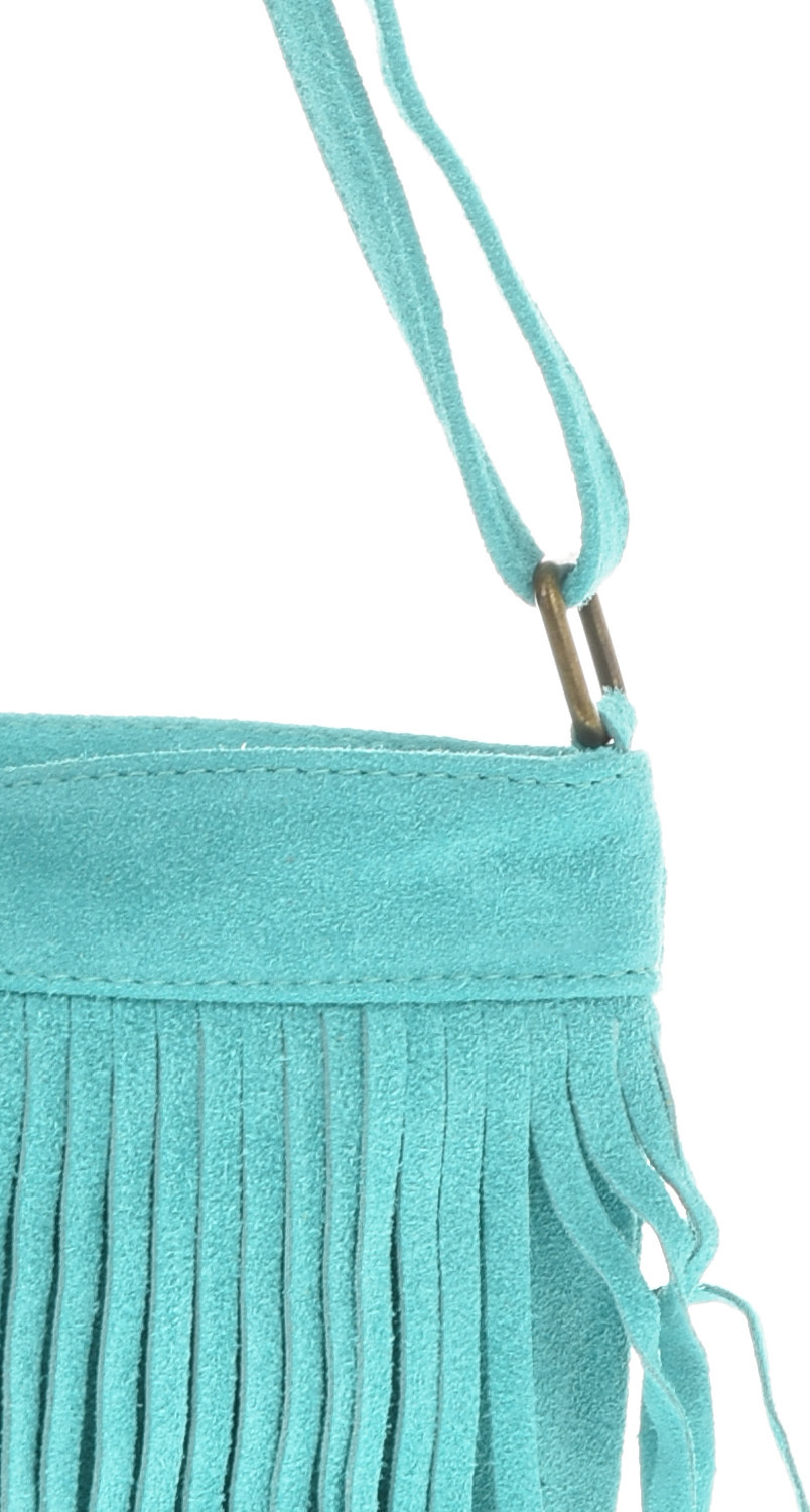 Geanta din piele intoarsa cu franjuri, Patrizia Lucchini PL6334, Turcoaz, #4, Bagsy
