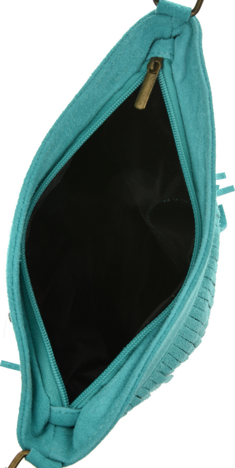 Geanta din piele intoarsa cu franjuri, Patrizia Lucchini PL6334, Turcoaz, #5, Bagsy
