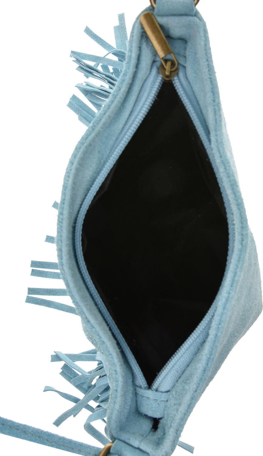 Geanta cu franjuri din piele intoarsa Carolina di Rosa CR6336, Bleu, #5, Bagsy