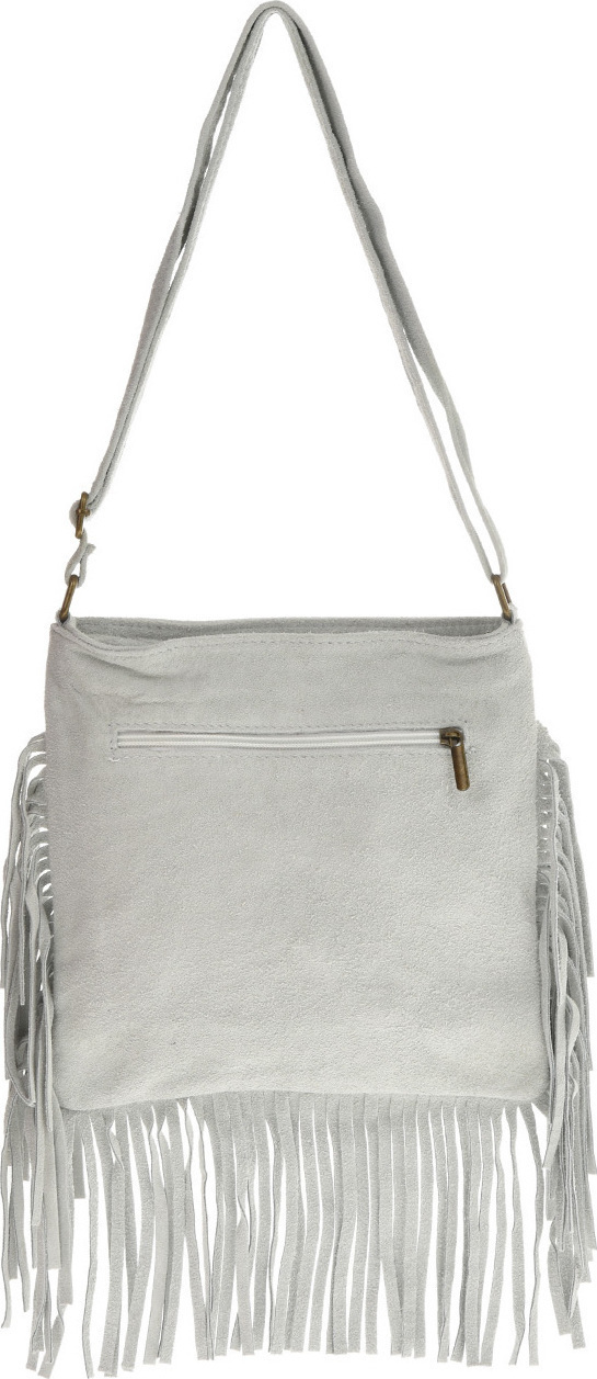 Geanta cu franjuri din piele intoarsa Carolina di Rosa CR6336, Gri deschis, #3, Bagsy