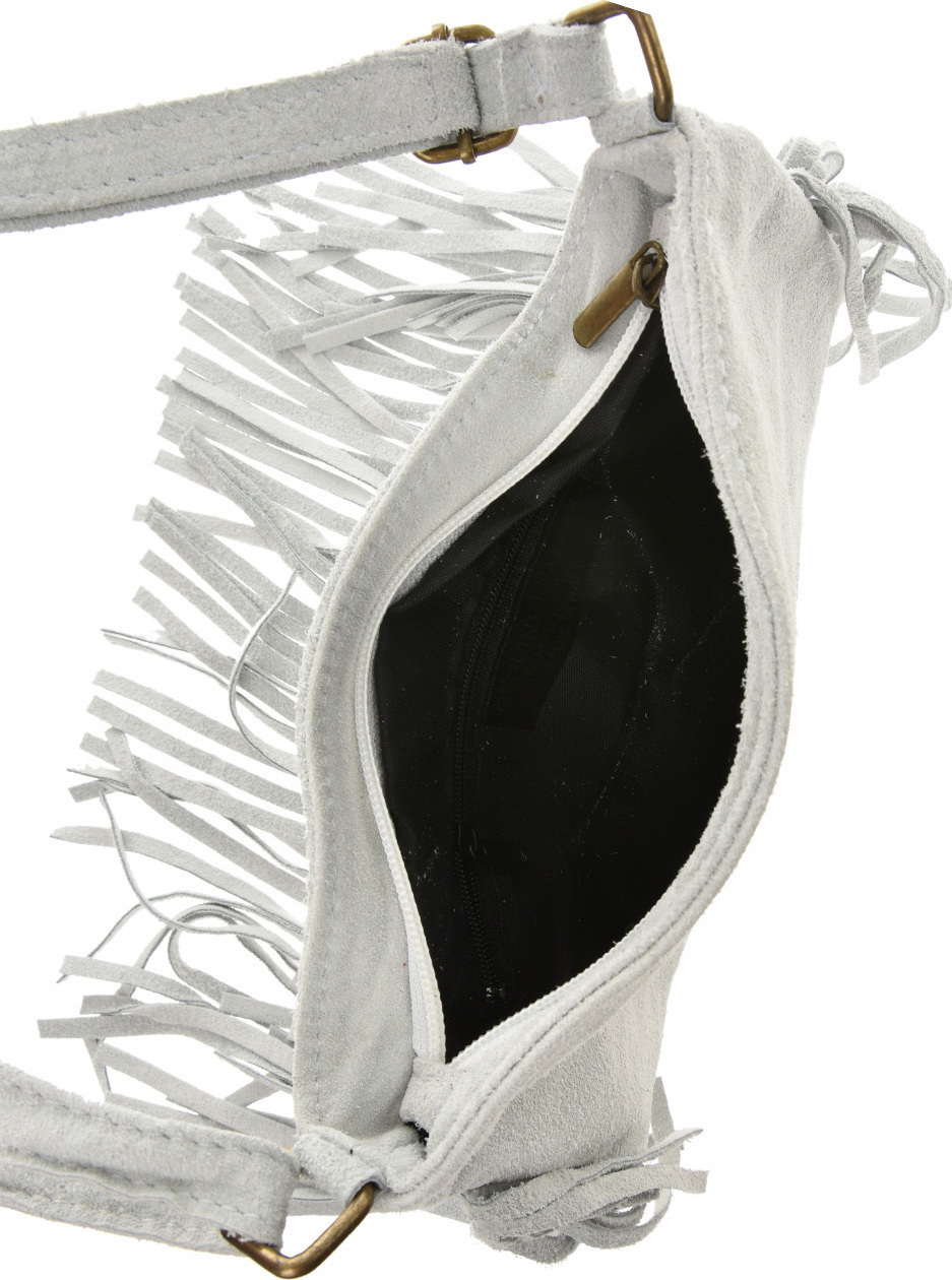 Geanta cu franjuri din piele intoarsa Carolina di Rosa CR6336, Gri deschis, #5, Bagsy