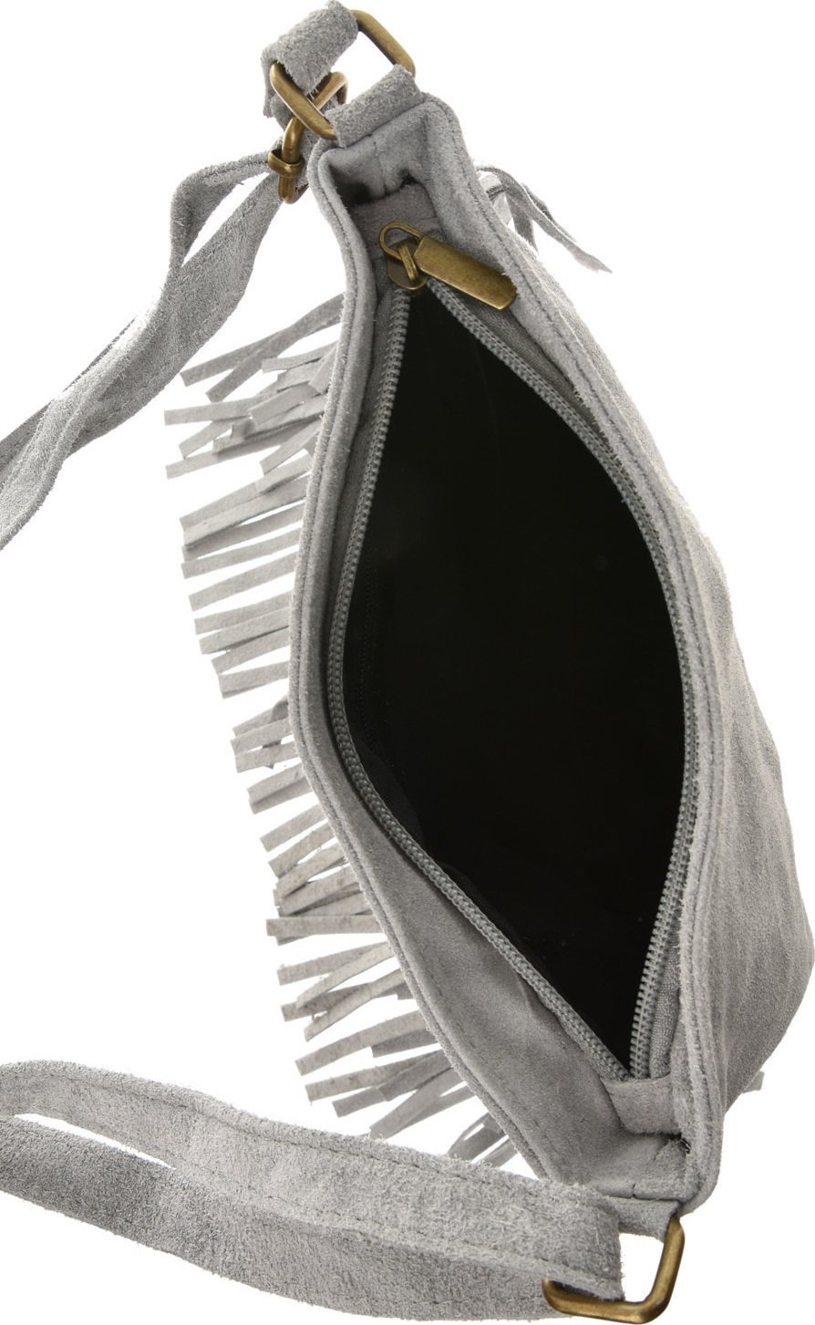 Geanta cu franjuri din piele intoarsa Carolina di Rosa CR6336, Gri, #5, Bagsy