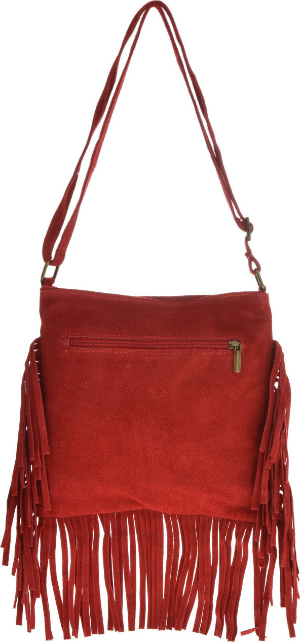 Geanta cu franjuri din piele intoarsa Carolina di Rosa CR6336, Rosu, #3, Bagsy