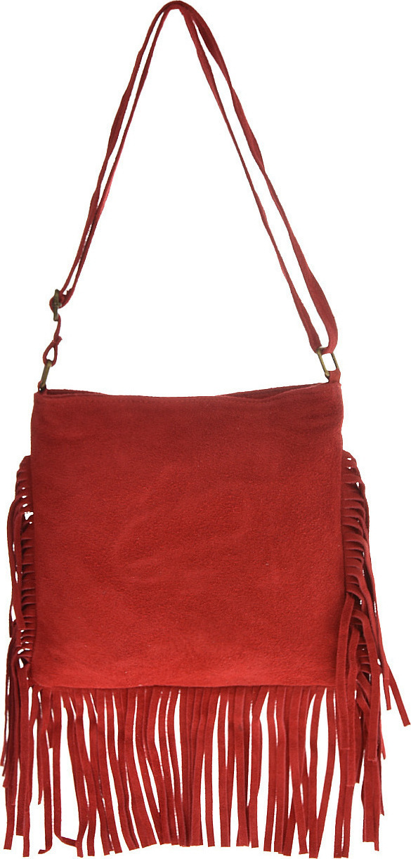 Geanta cu franjuri din piele intoarsa Carolina di Rosa CR6336, Rosu, #1, Bagsy