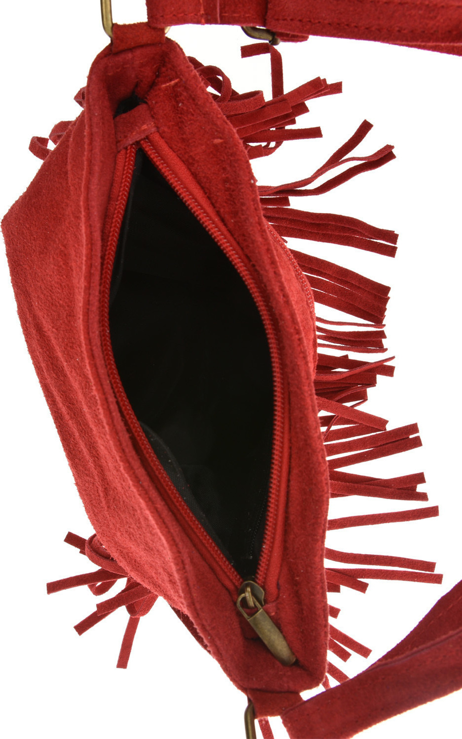 Geanta cu franjuri din piele intoarsa Carolina di Rosa CR6336, Rosu, #5, Bagsy