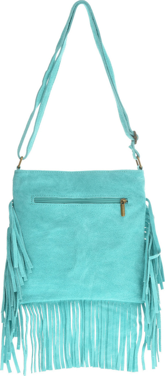 Geanta cu franjuri din piele intoarsa Carolina di Rosa CR6336, Turcoaz, #3, Bagsy