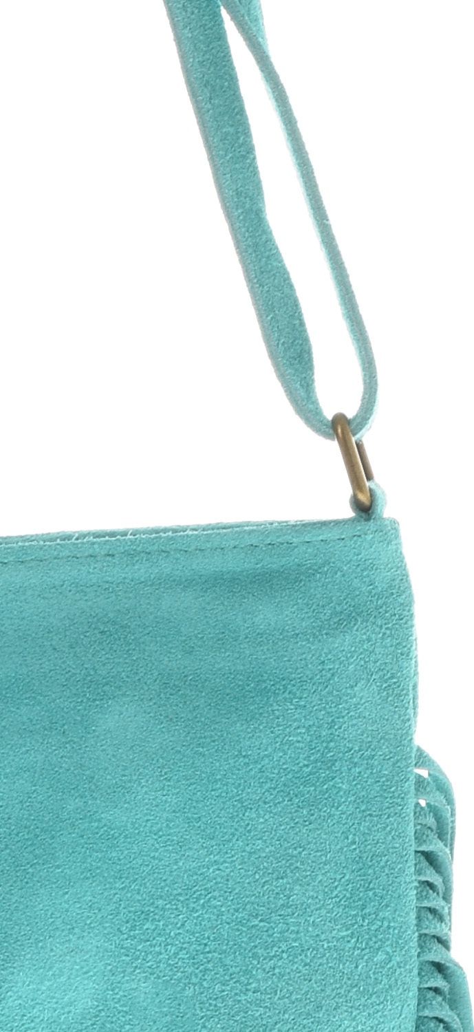 Geanta cu franjuri din piele intoarsa Carolina di Rosa CR6336, Turcoaz, #4, Bagsy