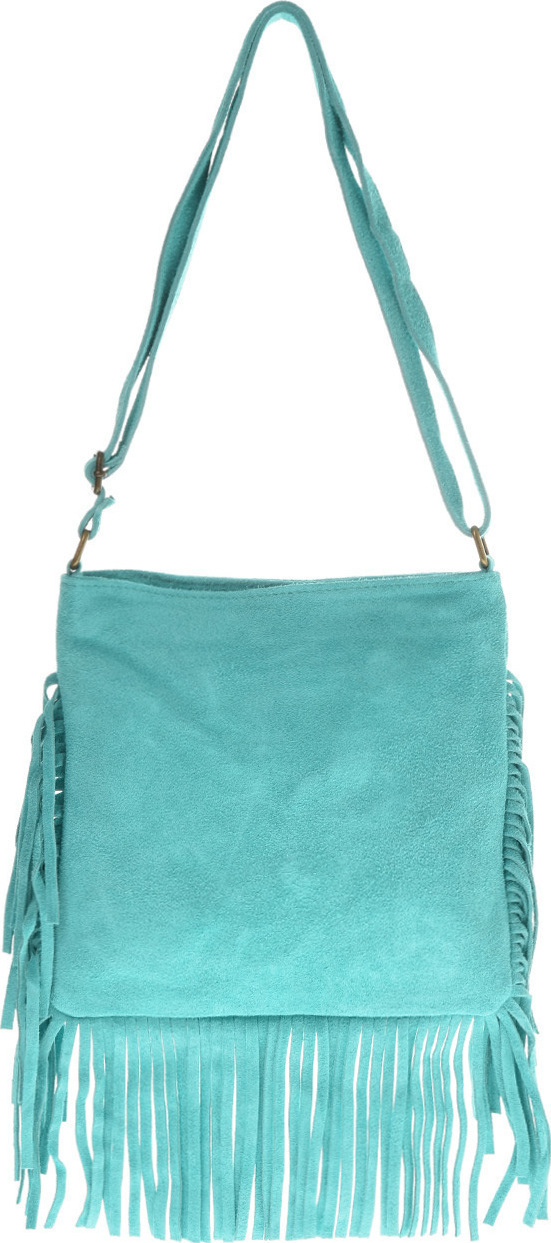 Geanta cu franjuri din piele intoarsa Carolina di Rosa CR6336, Turcoaz, #1, Bagsy