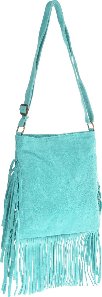 Geanta cu franjuri din piele intoarsa Carolina di Rosa CR6336, Turcoaz, #2, Bagsy