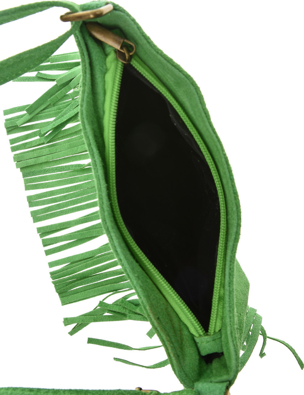 Geanta cu franjuri din piele intoarsa Carolina di Rosa CR6336, Verde, #5, Bagsy