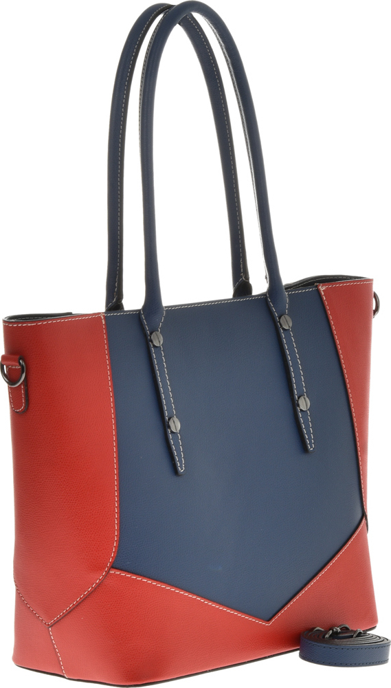 Geanta de mana din piele naturala Carolina di Rosa CR6443, Albastru/Rosu, #2, Bagsy