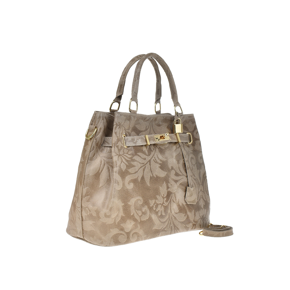 Geanta de mana din piele, model floral, Chiara Canotti CC0210, Bej, #2, Bagsy