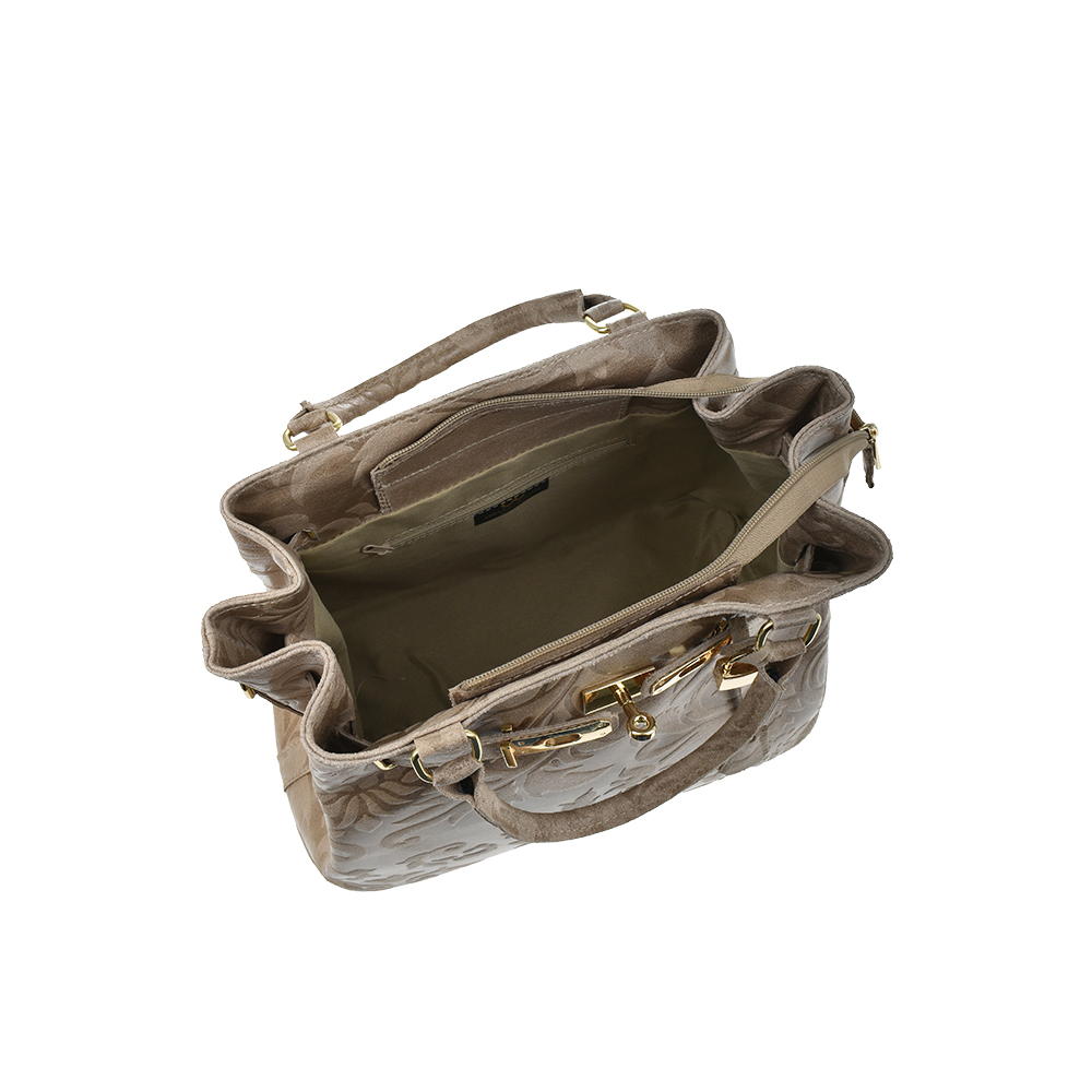 Geanta de mana din piele, model floral, Chiara Canotti CC0210, Bej, #4, Bagsy