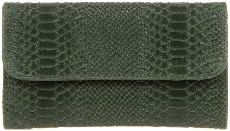 Geanta plic din piele naturala textura reptila Chiara Canotti CC0176, Verde, #1, Bagsy