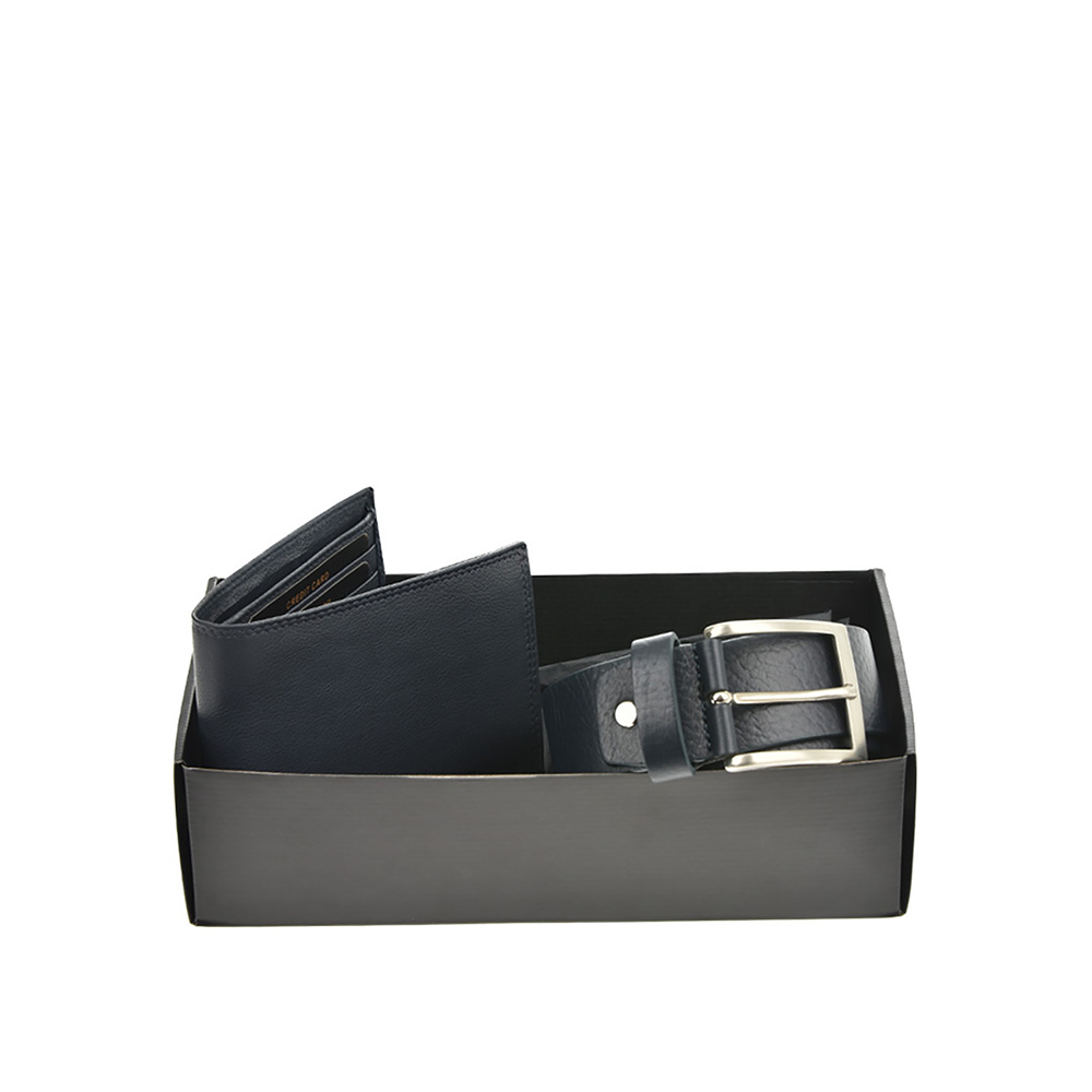 Set cadou barbati portofel si curea din piele naturala Pierro Poggi PP3008-130, Albastru/Albastru, #2, Bagsy