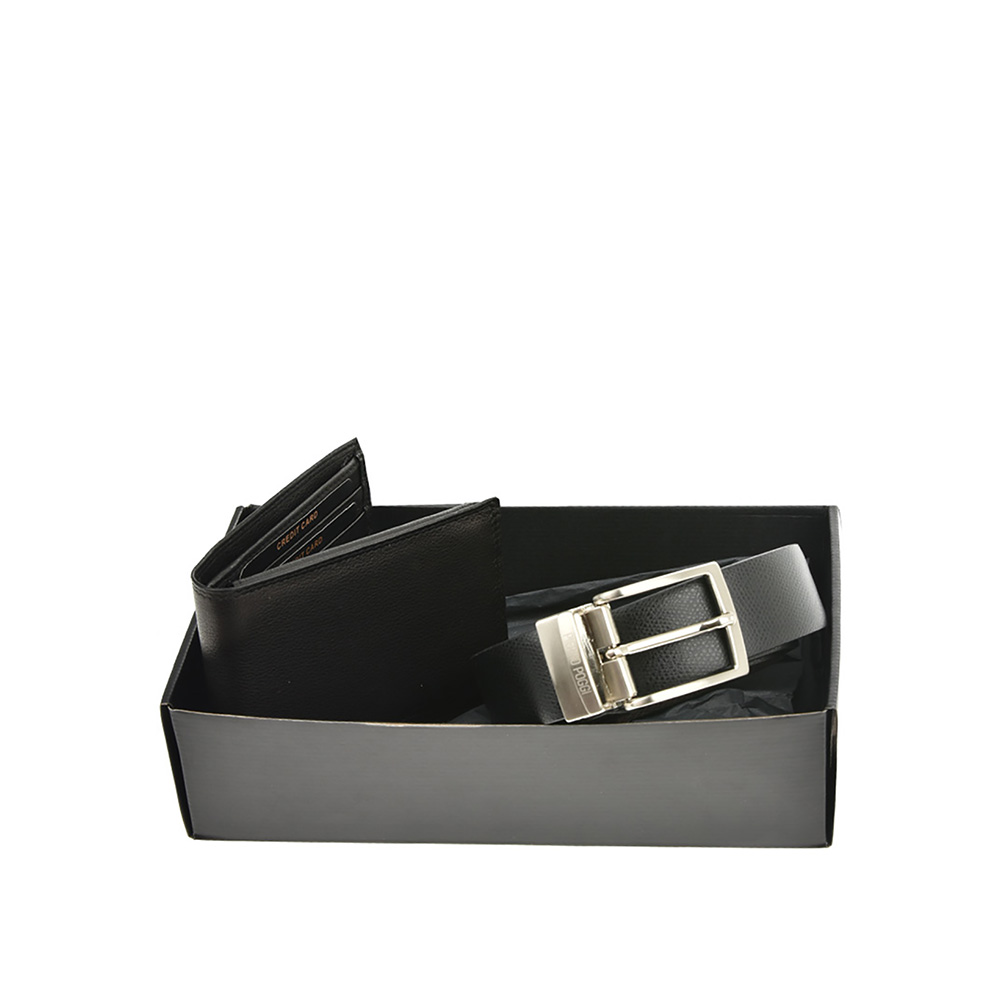 Set cadou barbati portofel si curea din piele naturala Pierro Poggi PP3026-125, Negru/Maro, Nr. 2, Bagsy