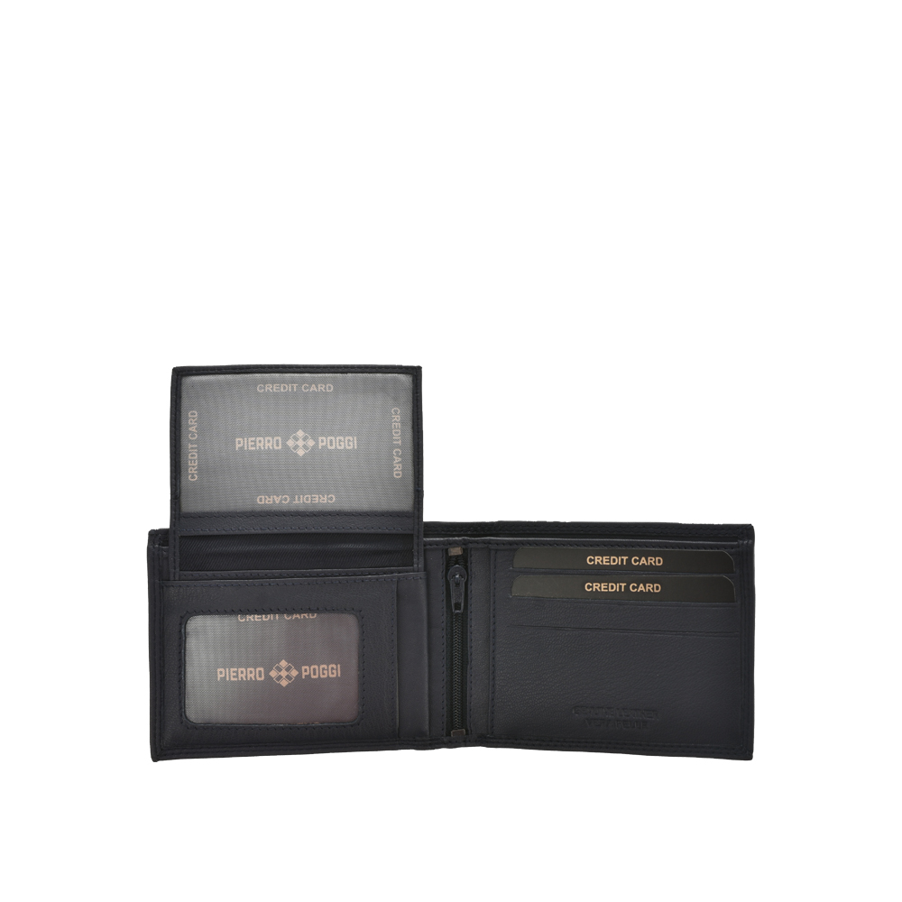 Portofel din piele naturala Pierro Poggi PP1007, Albastru, Nr. 5, Bagsy