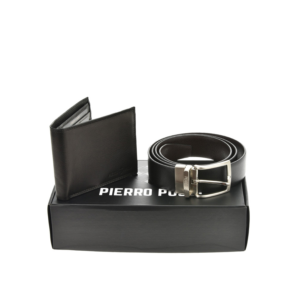 Set cadou barbati portofel si curea reversibila din piele naturala Pierro Poggi PP3001-120, Negru/Maro, #1, Bagsy
