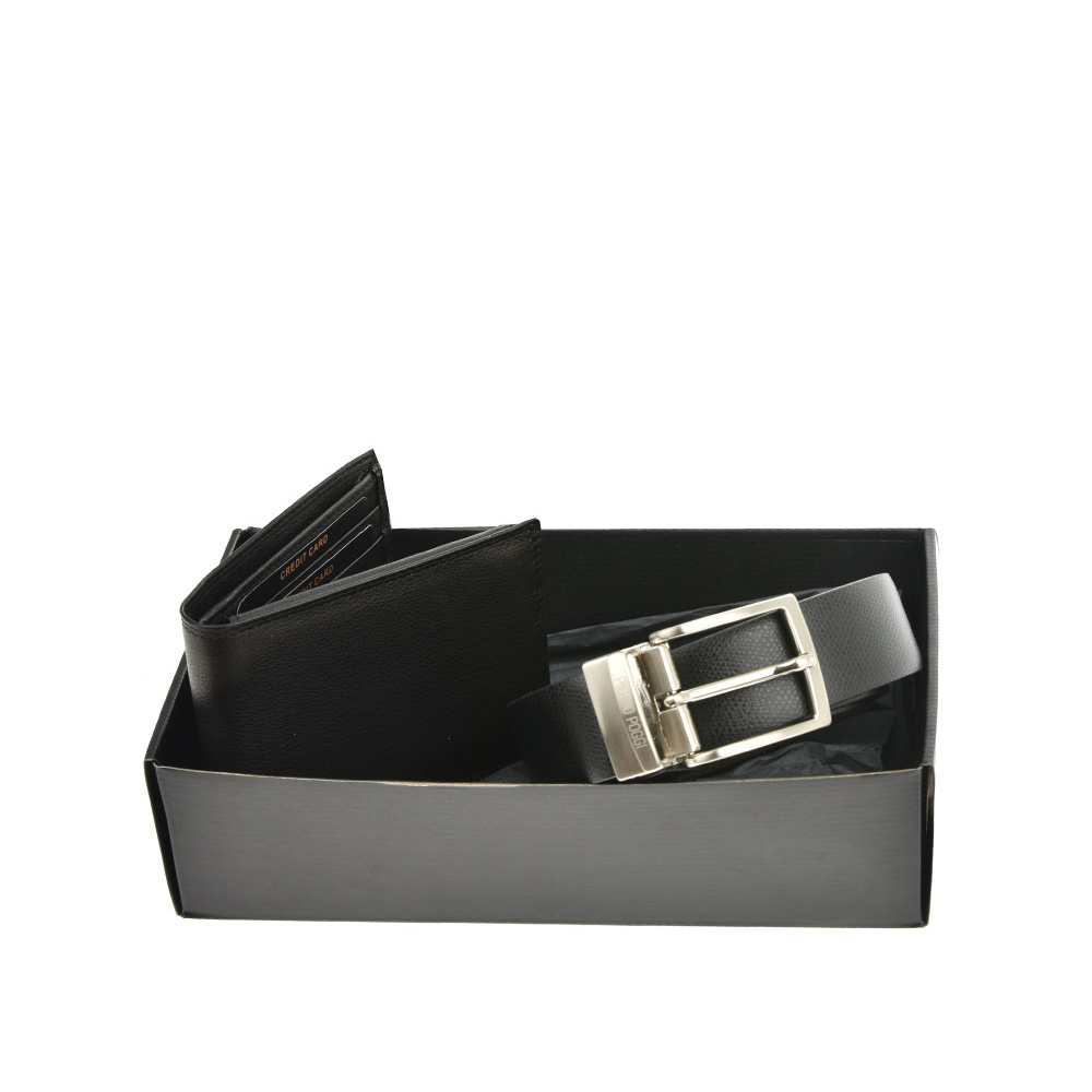 Set cadou barbati portofel si curea reversibila din piele naturala Pierro Poggi PP3001-125, Negru/Maro, #2, Bagsy