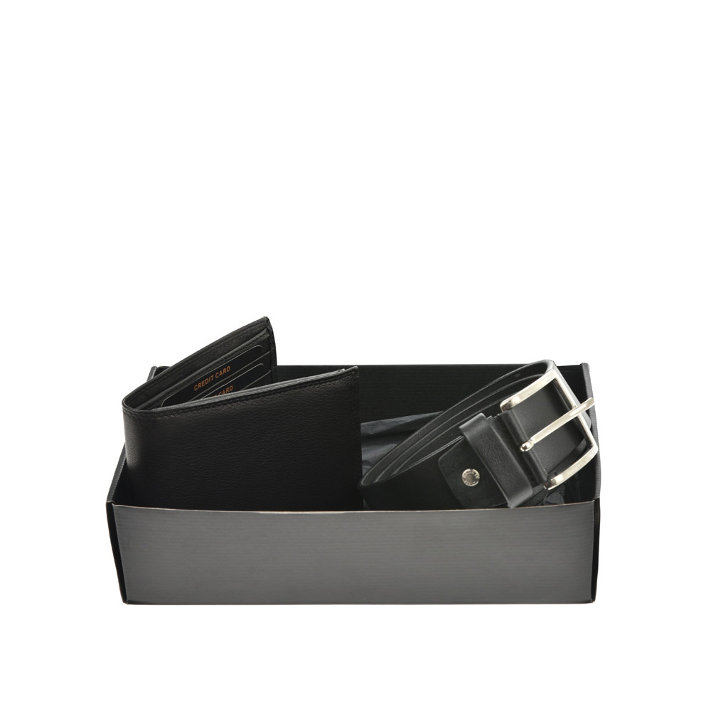 Set cadou barbati portofel si curea din piele naturala Pierro Poggi PP3004-120, Negru/Negru, #2, Bagsy