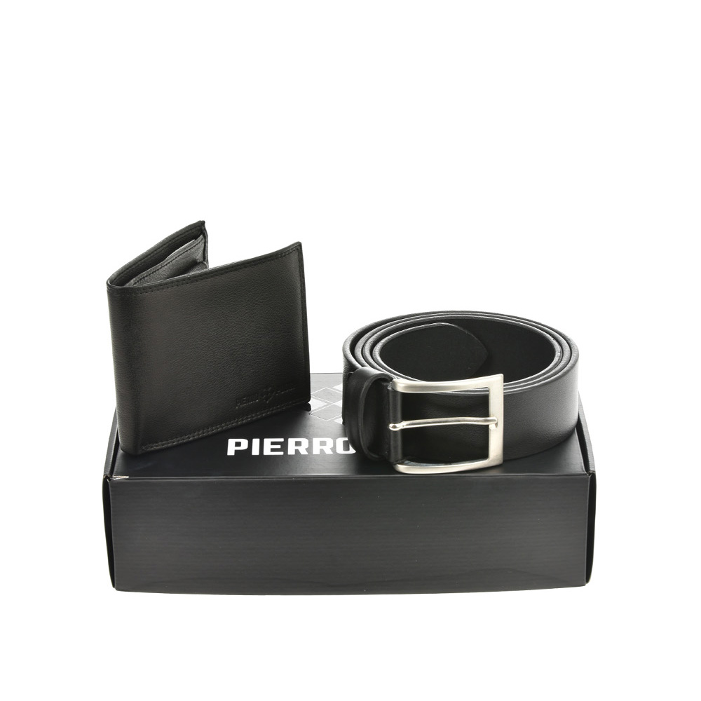 Set cadou barbati portofel si curea din piele naturala Pierro Poggi PP3006-115, Negru/Negru, #1, Bagsy