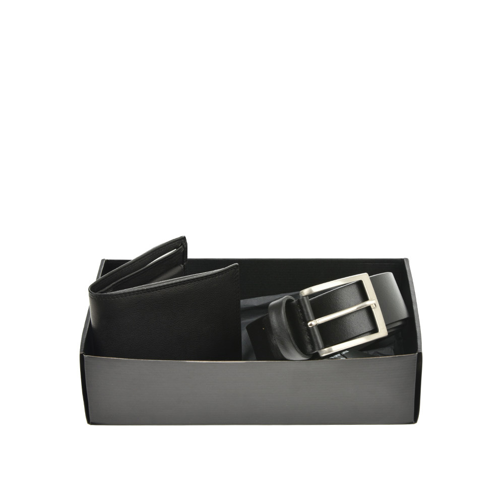 Set cadou barbati portofel si curea din piele naturala Pierro Poggi PP3006-115, Negru/Negru, #2, Bagsy