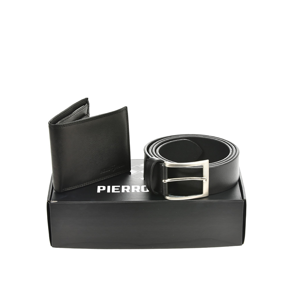 Set cadou barbati portofel si curea din piele naturala Pierro Poggi PP3006-125, Negru/Negru, #1, Bagsy