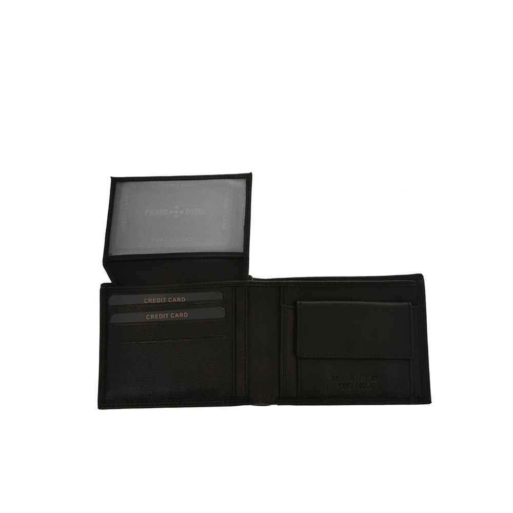 Set cadou barbati portofel si curea din piele naturala Pierro Poggi PP3006-125, Negru/Negru, #3, Bagsy
