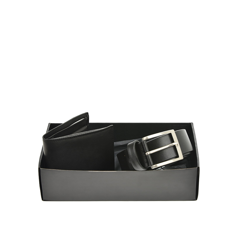 Set cadou barbati portofel si curea din piele naturala Pierro Poggi PP3006-125, Negru/Negru, #2, Bagsy