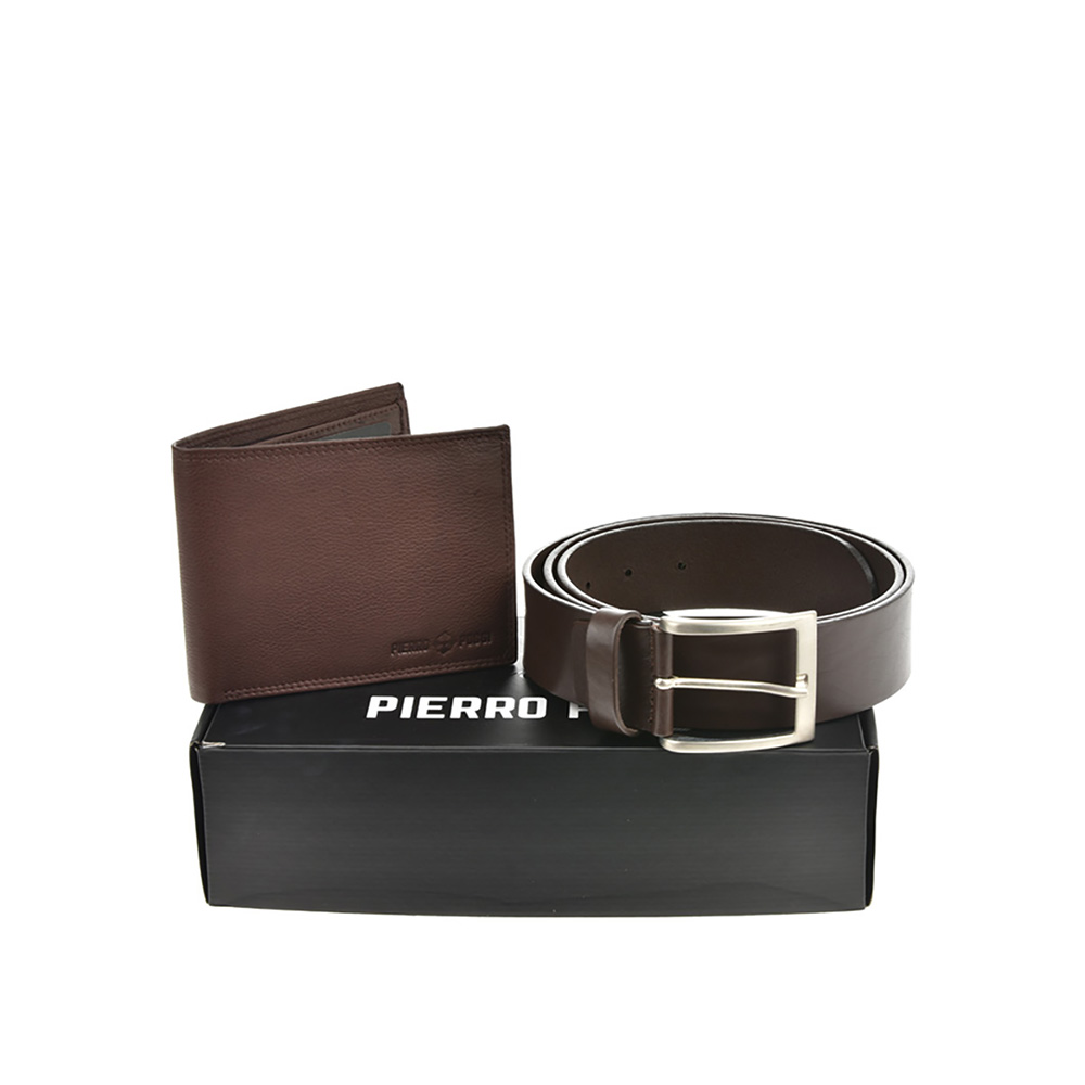 Set cadou barbati portofel si curea din piele naturala Pierro Poggi PP3007-115, Maro/Maro, #1, Bagsy
