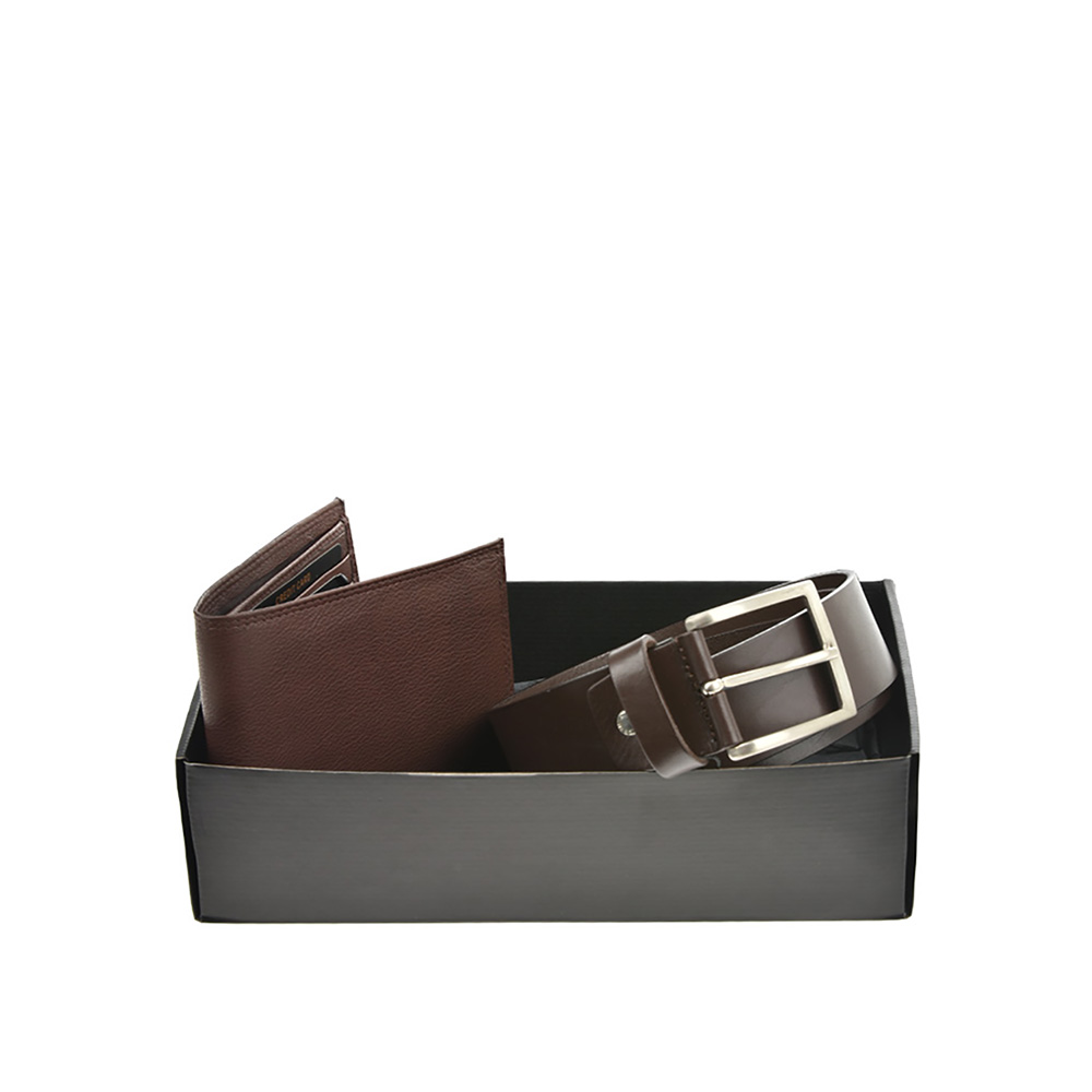Set cadou barbati portofel si curea din piele naturala Pierro Poggi PP3007-120, Maro/Maro, Nr. 2, Bagsy