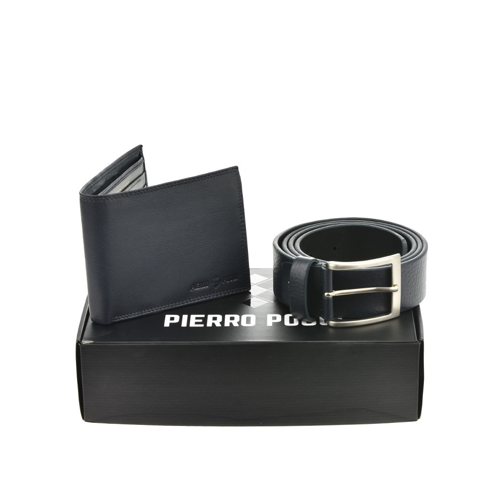Set cadou barbati portofel si curea din piele naturala Pierro Poggi PP3008-120, Albastru/Albastru, #1, Bagsy