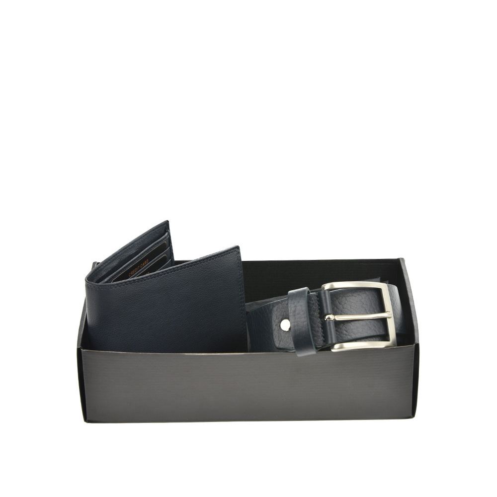 Set cadou barbati portofel si curea din piele naturala Pierro Poggi PP3008-120, Albastru/Albastru, #2, Bagsy