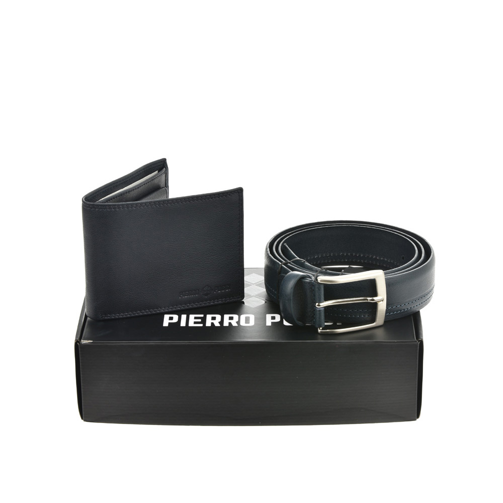 Set cadou barbati portofel si curea din piele naturala Pierro Poggi PP3009-115, Albastru/Albastru, #1, Bagsy