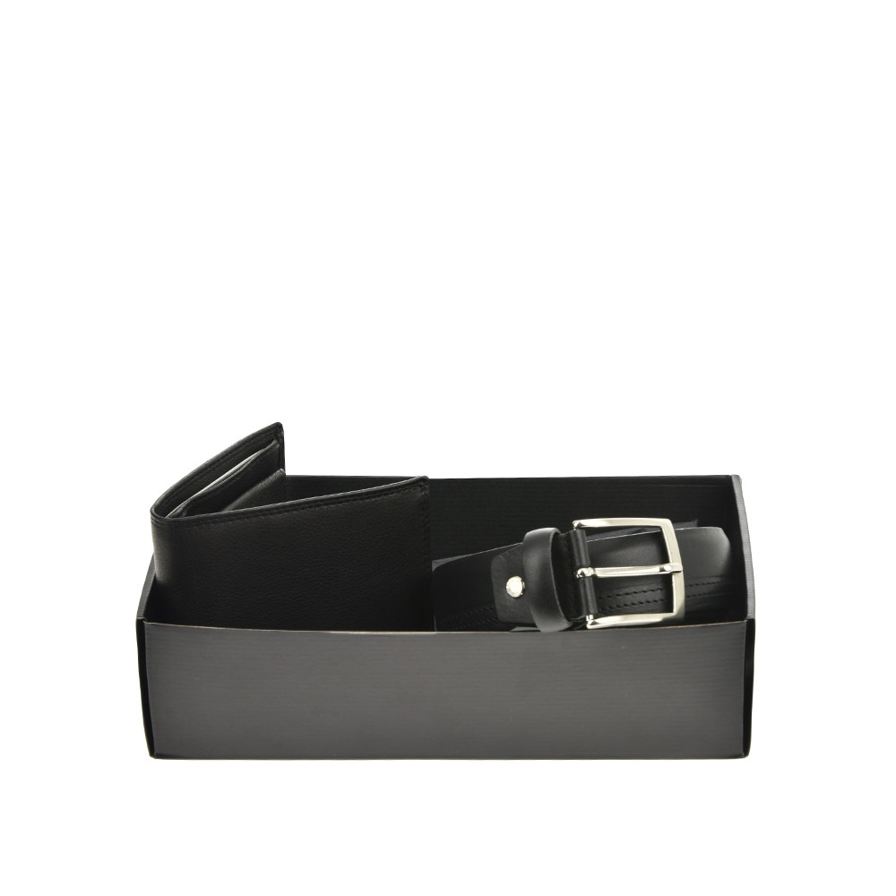 Set cadou barbati portofel si curea din piele naturala Pierro Poggi PP3010-115, Negru/Negru, #2, Bagsy