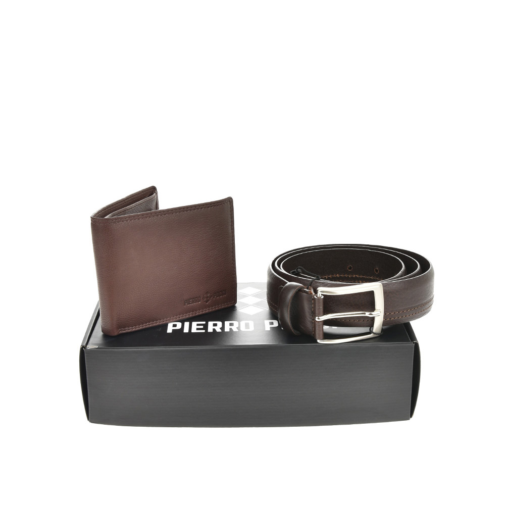 Set cadou barbati portofel si curea din piele naturala Pierro Poggi PP3011-120, Maro/Maro, #1, Bagsy