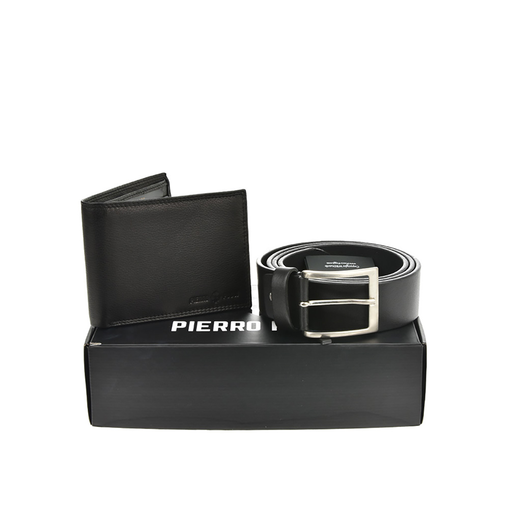 Set cadou barbati portofel si curea din piele naturala Pierro Poggi PP3013-115, Negru/Negru, #1, Bagsy