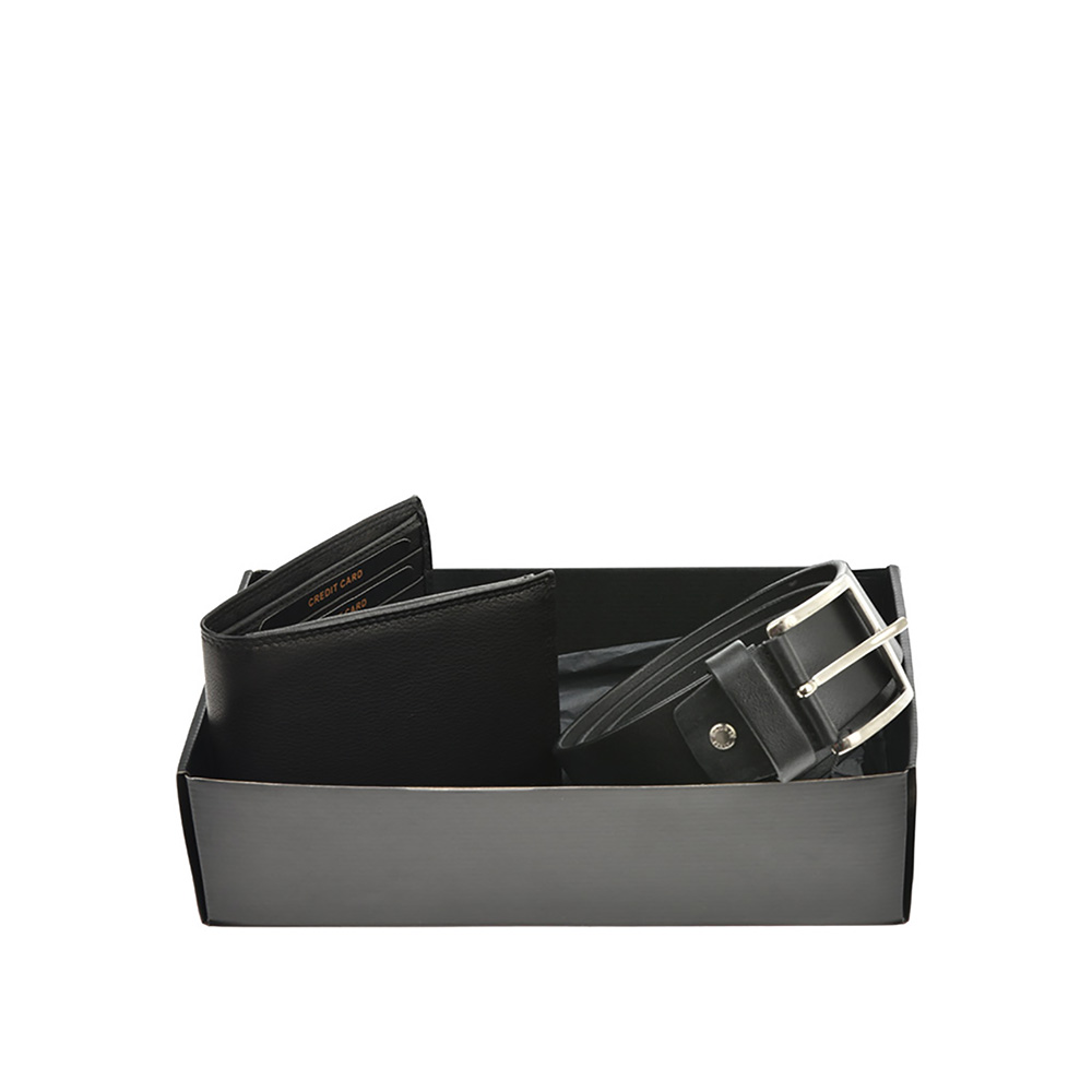 Set cadou barbati portofel si curea din piele naturala Pierro Poggi PP3013-125, Negru/Negru, #2, Bagsy