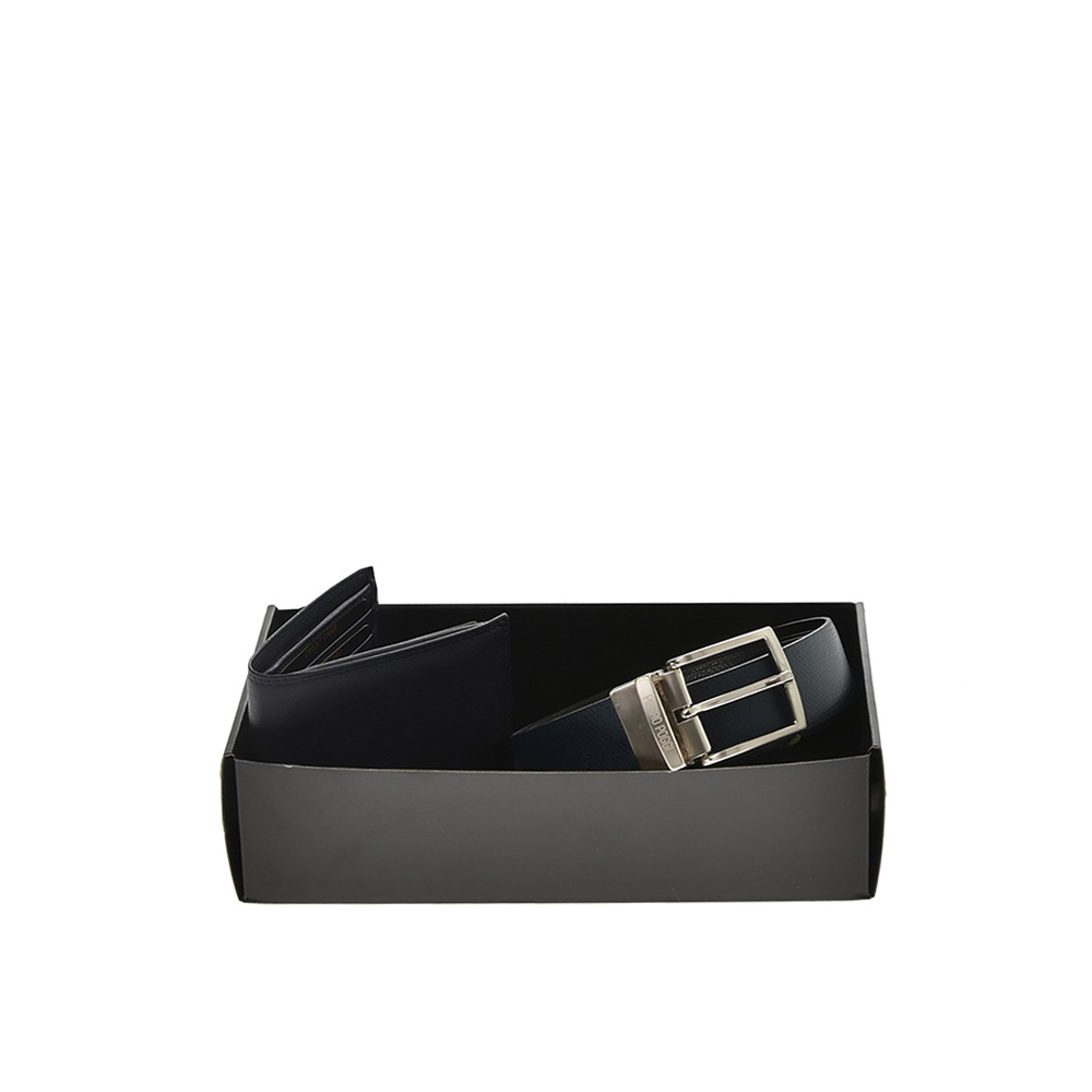 Set cadou barbati portofel si curea reversibila din piele naturala Pierro Poggi PP3015-120, Albastru/Albastru, #2, Bagsy