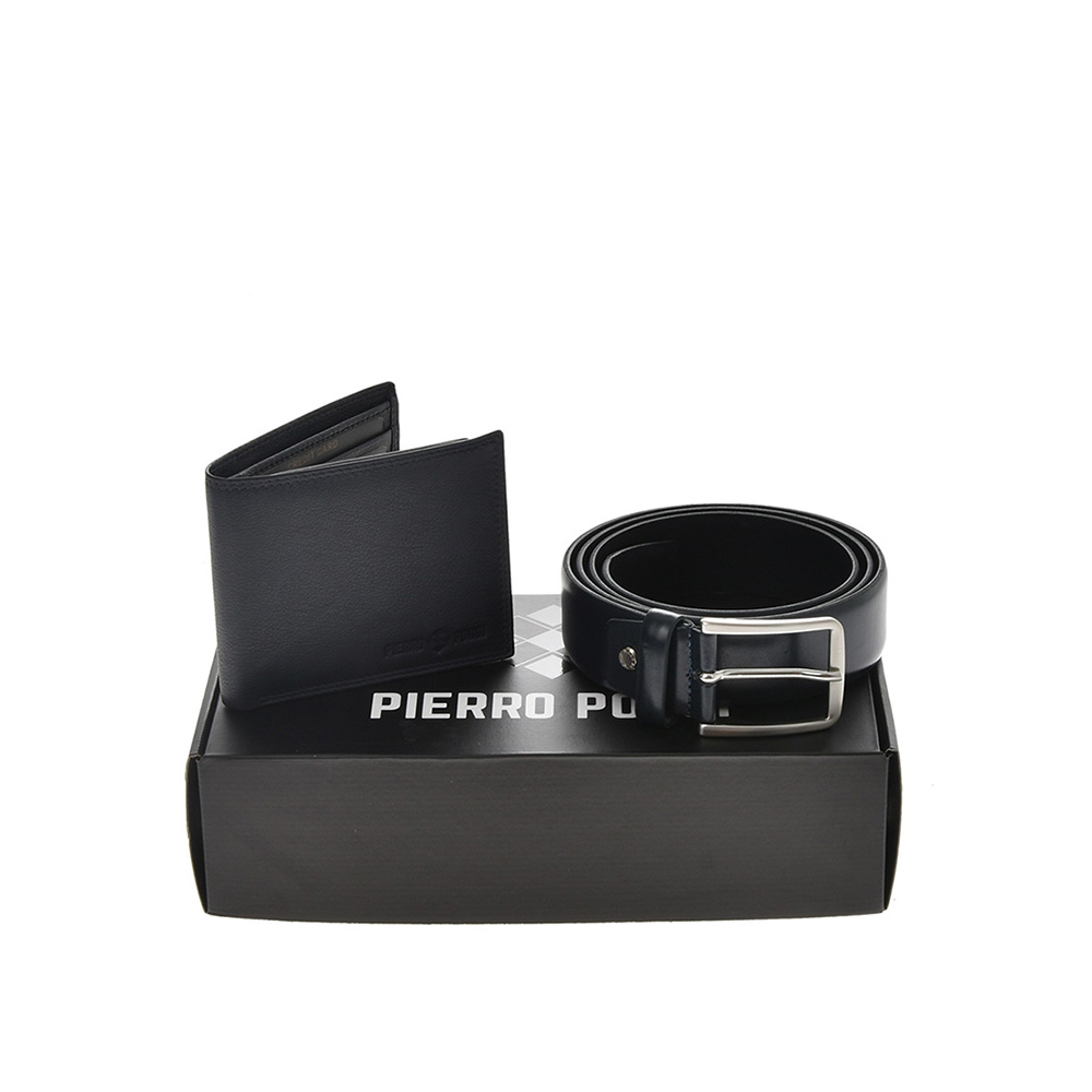 Set cadou barbati portofel si curea din piele naturala Pierro Poggi PP3016-120, Albastru/Albastru, #1, Bagsy