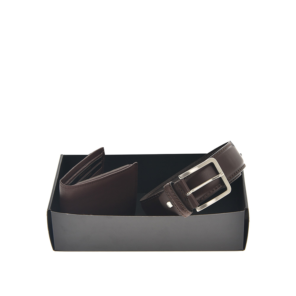 Set cadou barbati portofel si curea din piele naturala Pierro Poggi PP3018-120, Maro/Maro, #2, Bagsy