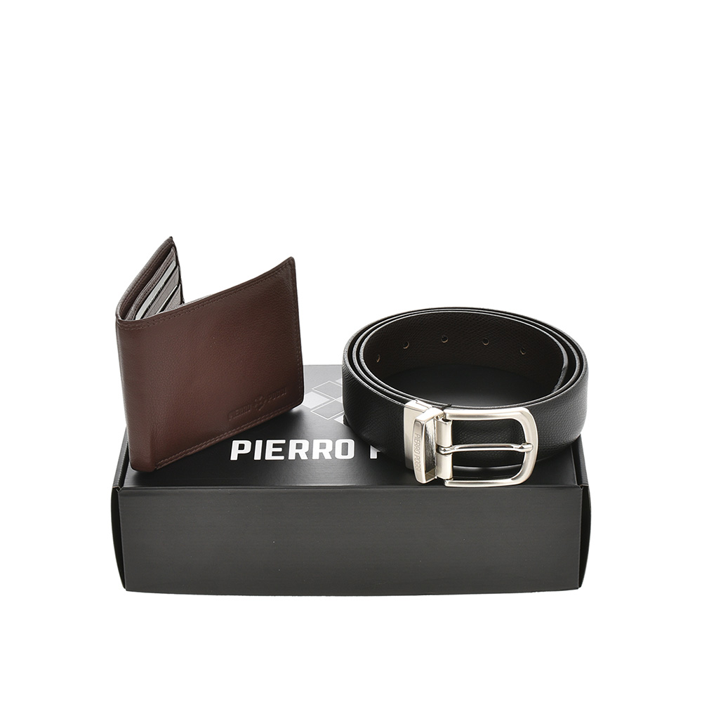 Set cadou barbati portofel si curea reversibila din piele naturala Pierro Poggi PP3022-120, Negru/Maro, #1, Bagsy