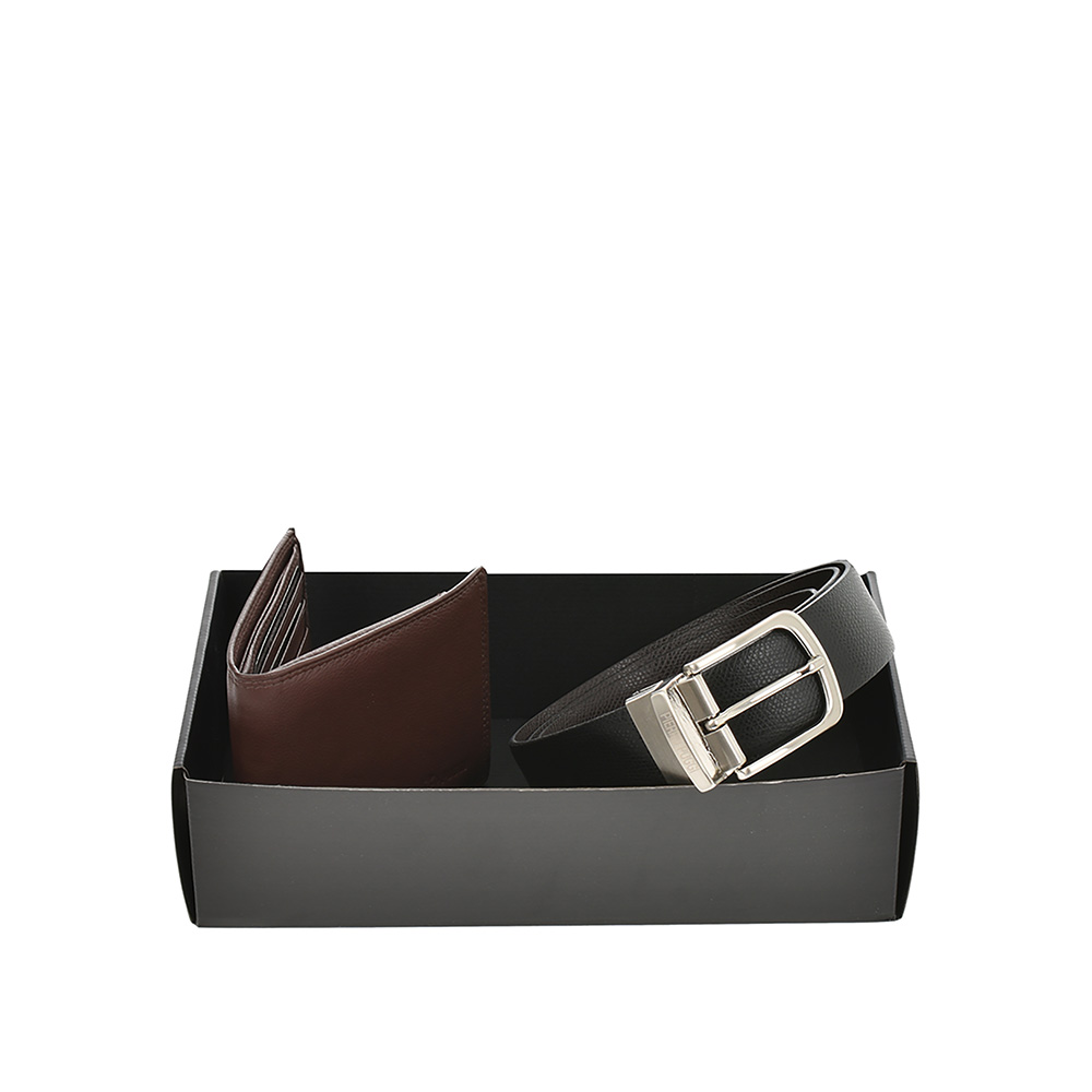 Set cadou barbati portofel si curea reversibila din piele naturala Pierro Poggi PP3022-125, Negru/Maro, #2, Bagsy