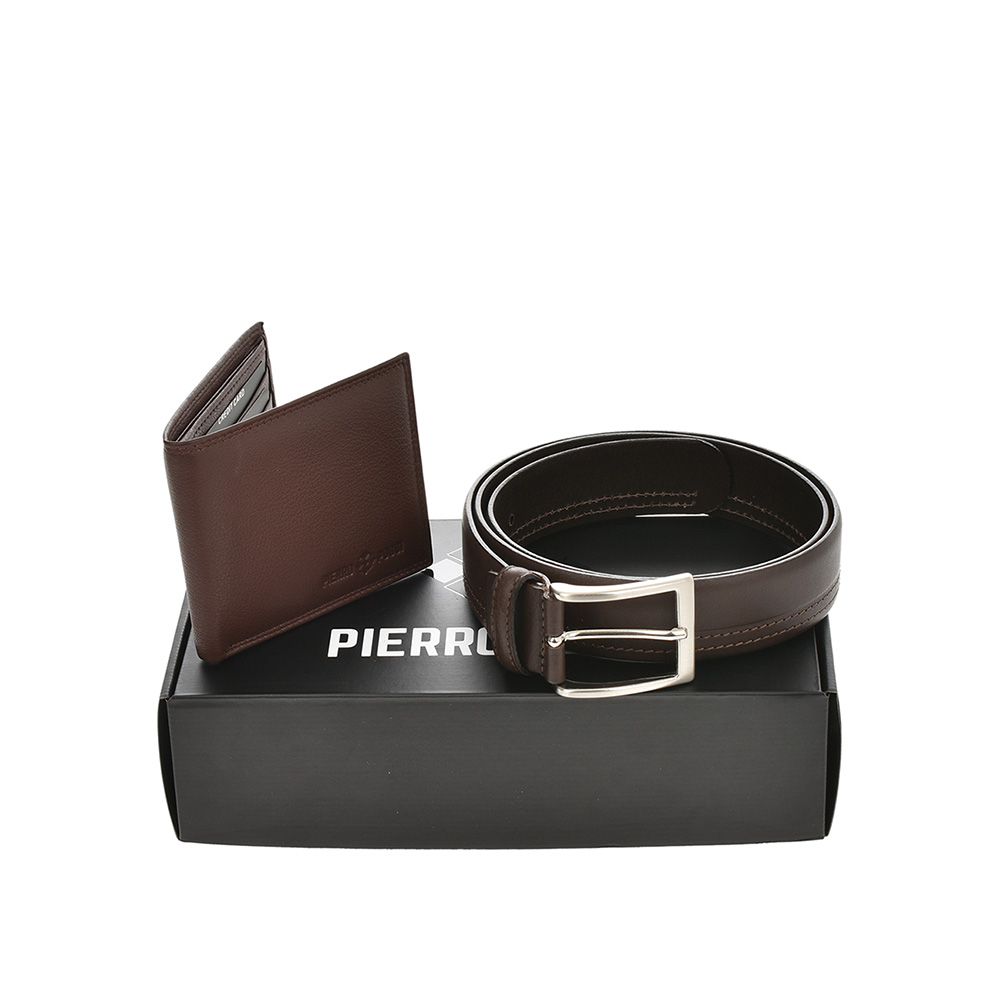 Set cadou barbati portofel si curea din piele naturala Pierro Poggi PP3023-115, Maro/Maro , #1, Bagsy