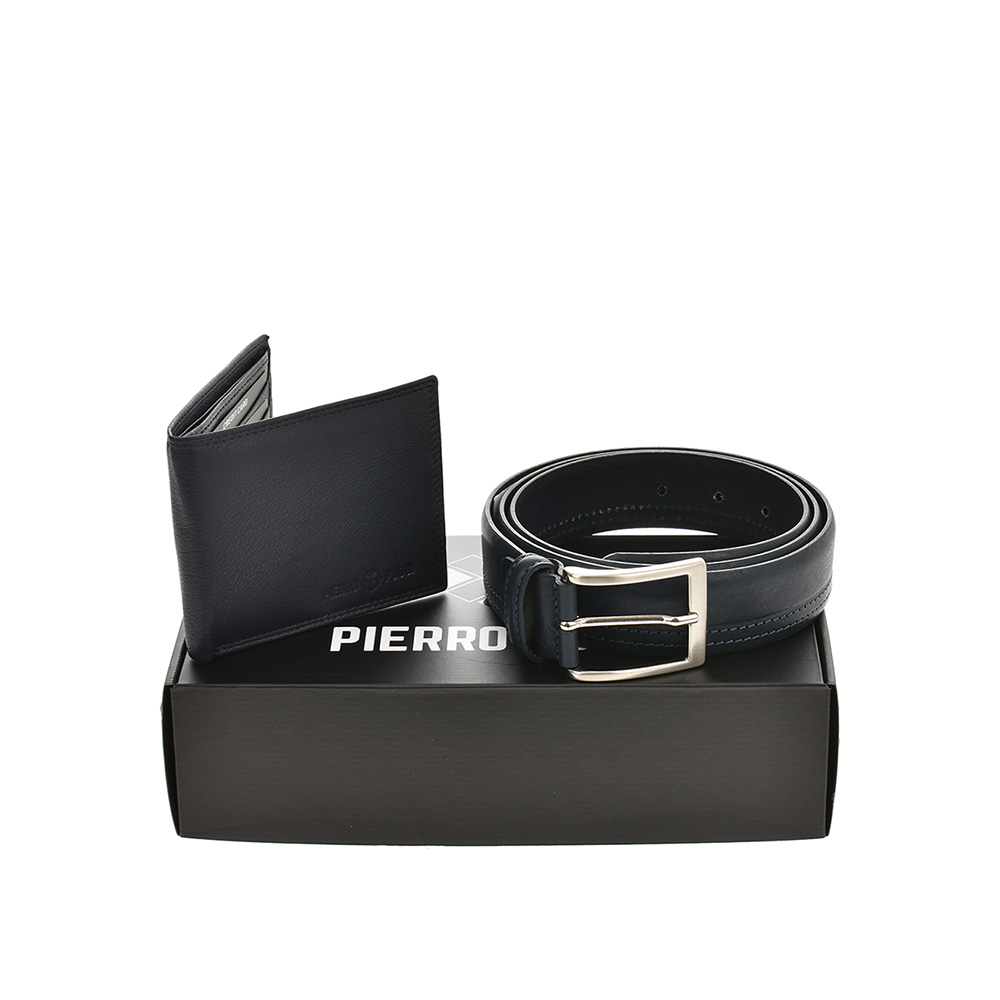 Set cadou barbati portofel si curea din piele naturala Pierro Poggi PP3024-115, Albastru/Albastru, #1, Bagsy